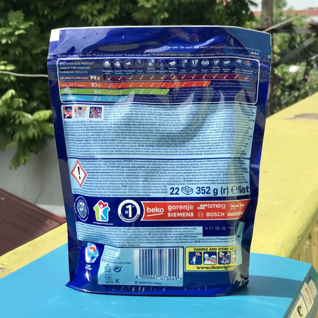 Viên rửa bát Finish All In 1 max túi 22 viên [Hàng Đức]