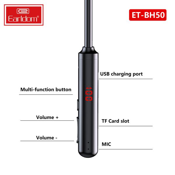 🛑CHÍNH HÃNG EARLDOM🛑Tai Nghe Đeo Cổ Bluetooth Thể Thao Earldom BH50 Có Màn Hình LED Hiện Dung Lượng Pin Hỗ trợ Thẻ nhớ