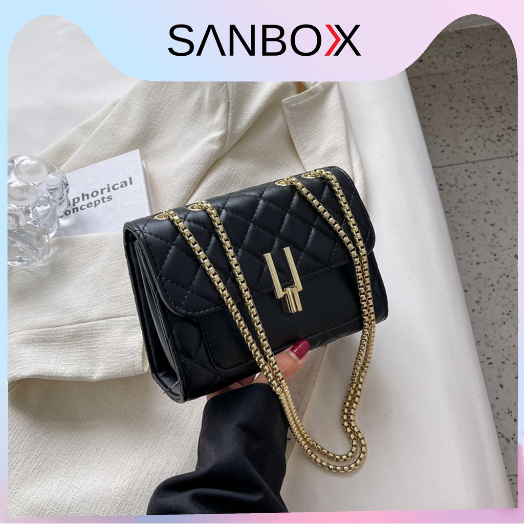 Túi xách nữ đeo chéo, túi sách nữ đi tiệc giá rẻ Sanbox Shop kèm dây xích thời trang da cao cấp đẹp