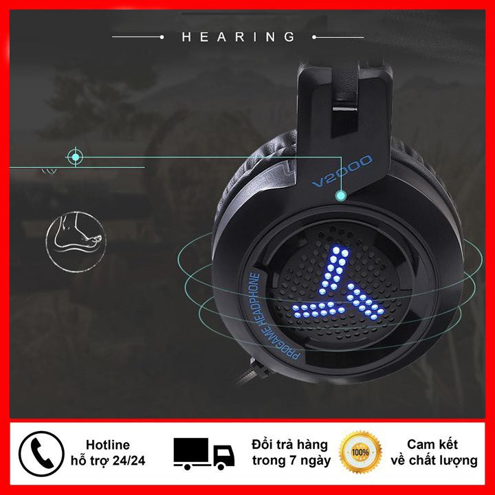 Tai Nghe Gaming V2000, Tai Nghe Game Thủ có Mic Có Led Phát Sáng [Bảo Hành 12 tháng]