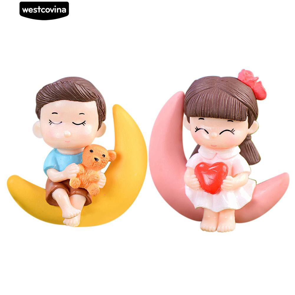 Set 2 mô hình cô bé và cậu bé trang trí tiểu cảnh xinh xắn