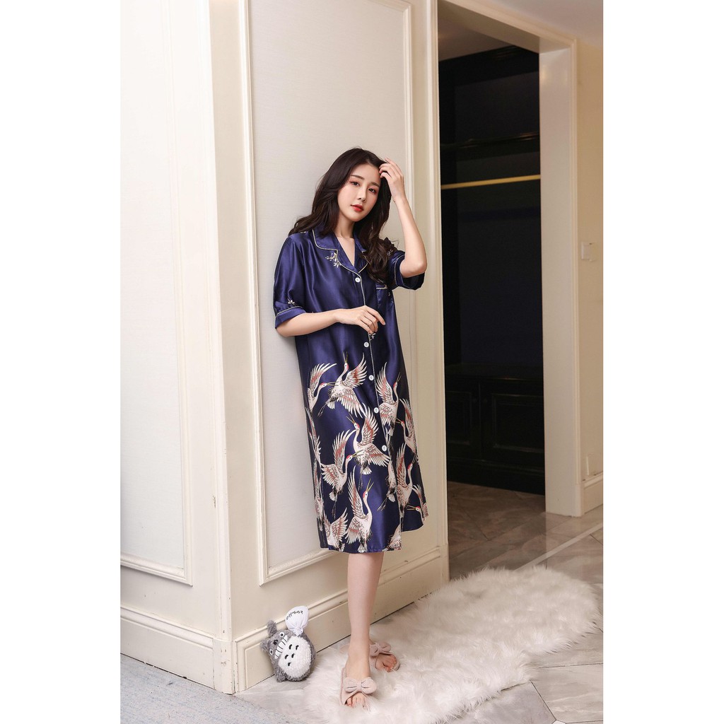 Đầm Ngủ Lục Điểu - Đầm Bầu Lụa Ngắn Tay BIG SIZE XL,2XL Lụa Băng Mềm Mại - IVY122