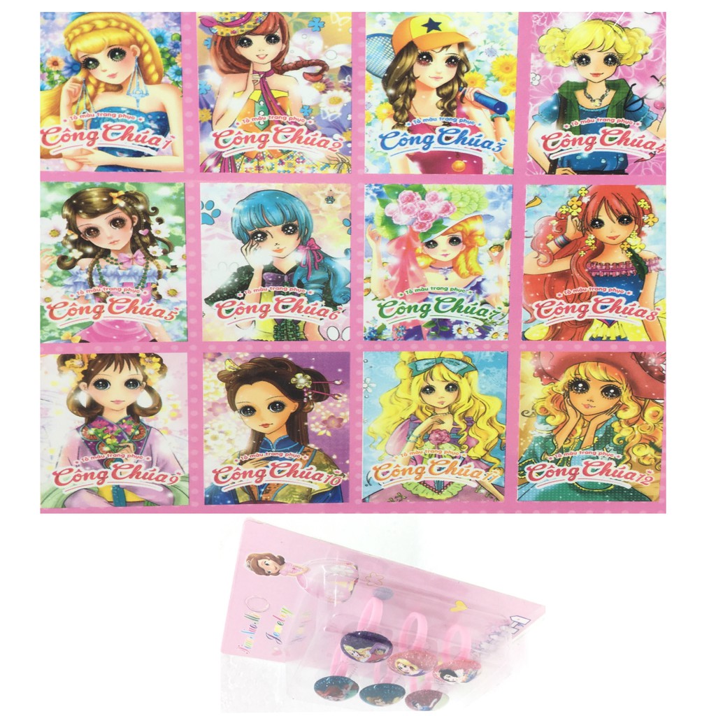 Sách - combo 12 cuốn tô màu (tặng kèm vỉ 6 chiếc nhẫn công chúa)