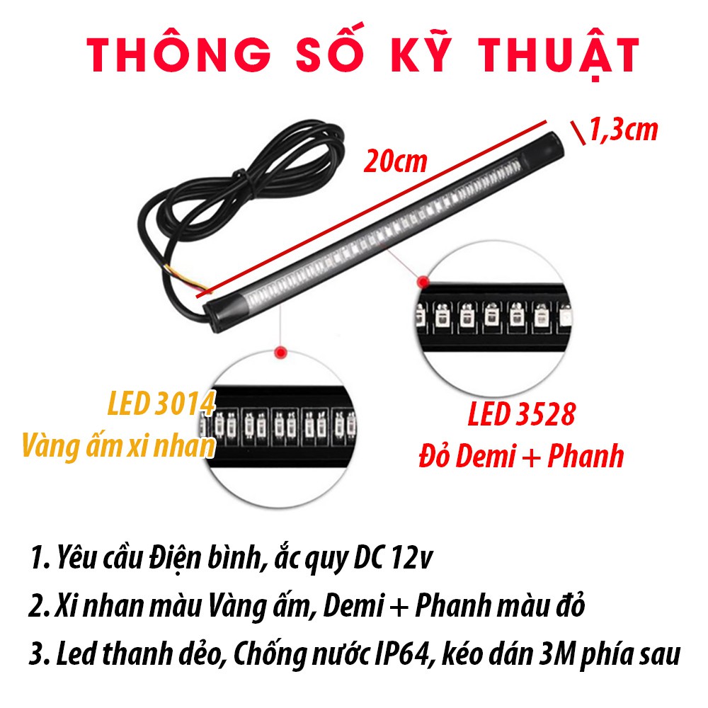 Thanh Led dẻo 20cm chống nước tích hợp stop + xi nhan