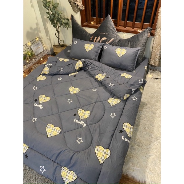 Trọn bộ 5 món Poly Cotton chăn phao dày loại 1 mẫu 2023