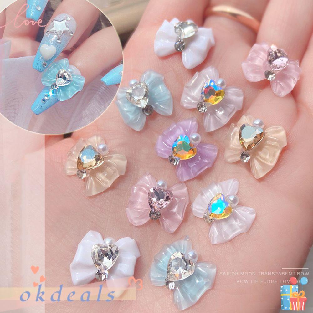 Set 10 Phụ Kiện Trang Trí Móng Nghệ Thuật DIY|Trang Sức Nơ 3D|Kim Cương Trái Tim