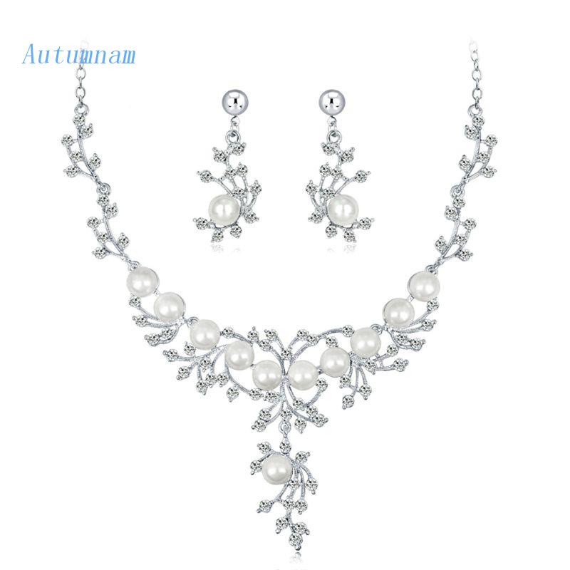 Bộ Vòng cổ + Bông Tai Đính Ngọc Trai Nhân Tạo Lãng Mạn