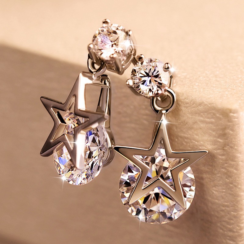 Khuyên Tai Ngôi Sao Đính Đá Zircon Phong Cách Hàn Quốc