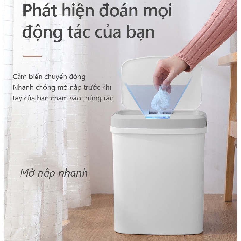 [CAO CẤP] Thùng Rác Thông Minh Tự Động Đóng Mở 15 Lít- Thùng Rác Cảm Ứng Siêu Tiện Lợi  Kèm Dây Sạc Điện