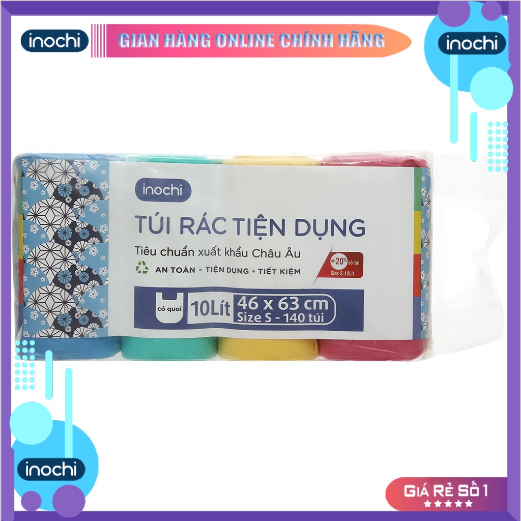 Lô 4 cuộn túi rác Inochi tiện dụng 10L (nhiều màu)