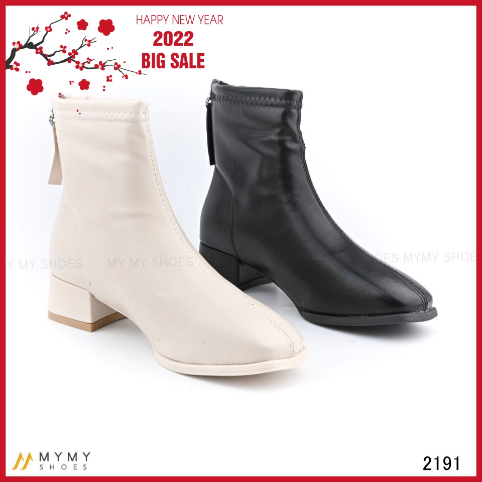 2191  Boot da lì mũi vuông khóa tai sau gót vuông 3p