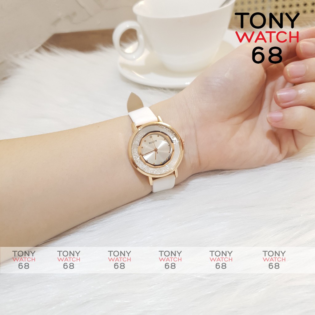 Đồng hồ nữ đeo tay Bolun đẹp chính hãng dây da chống nước 3ATM Tony Watch 68