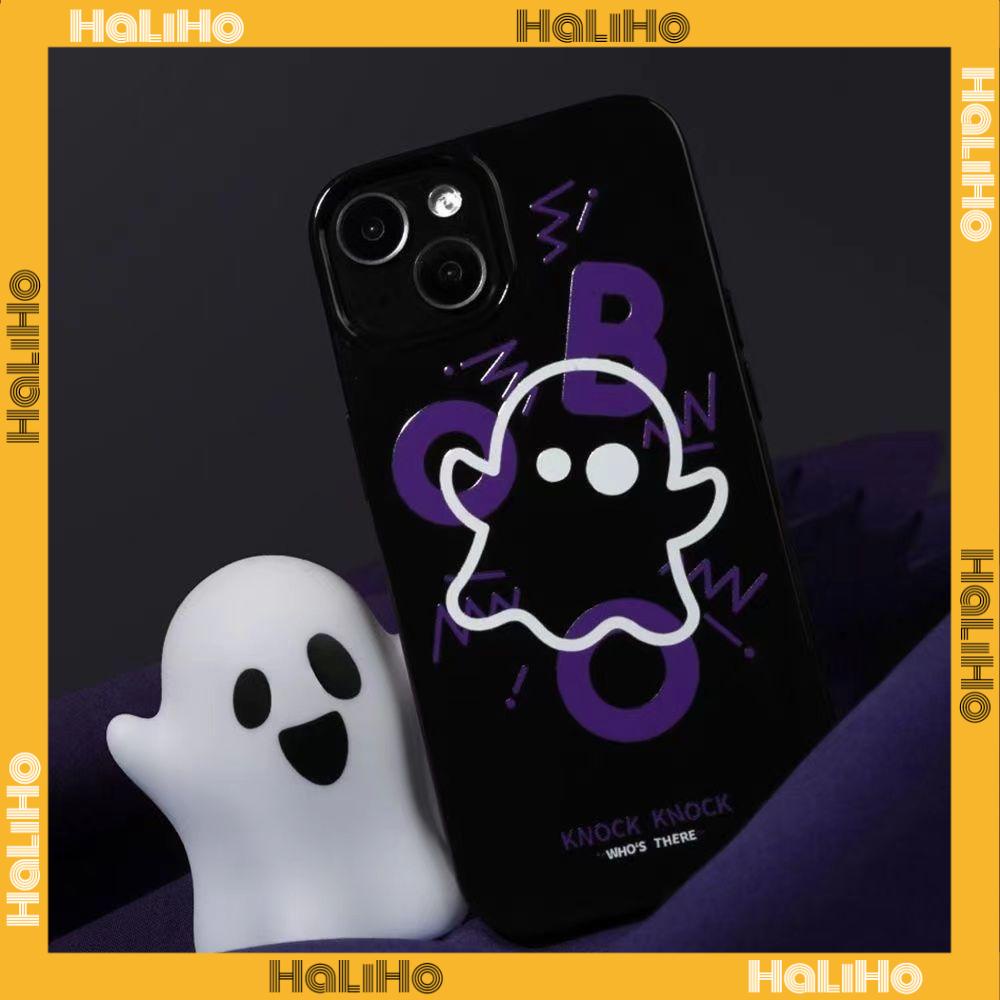 Ốp điện thoại TPU dẻo chống sốc màu đen bóng họa tiết con ma thích hợp cho iPhone 14 13 12 11 Plus Pro Max 7 Plus X XR