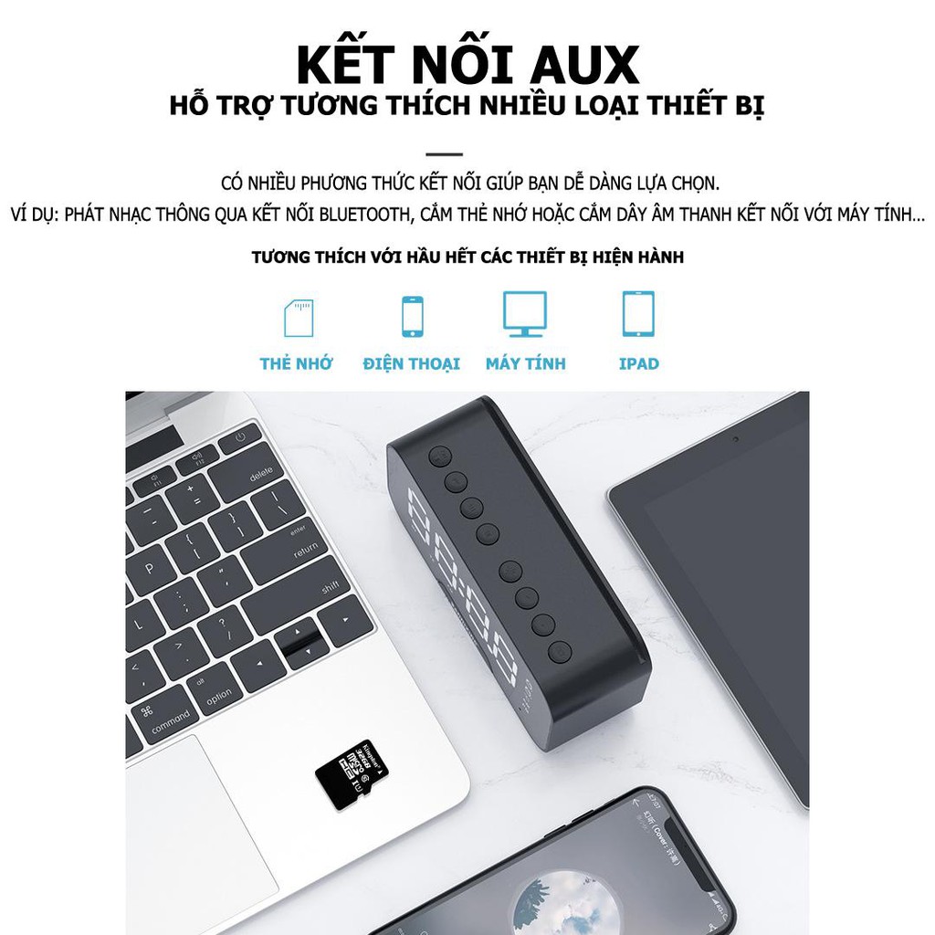 [Mã ELHACE giảm 4% đơn 300K] Loa bluetooth không dây mini kiêm đồng hồ báo thức GrownTech K10 màn hình tráng gương