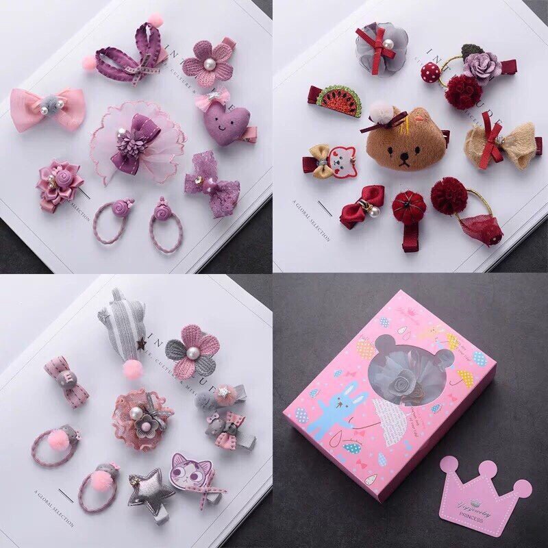 HỘP NƠ BUỘC TÓC 10 MÓN CHO BÉ GÁI SIÊU XINH