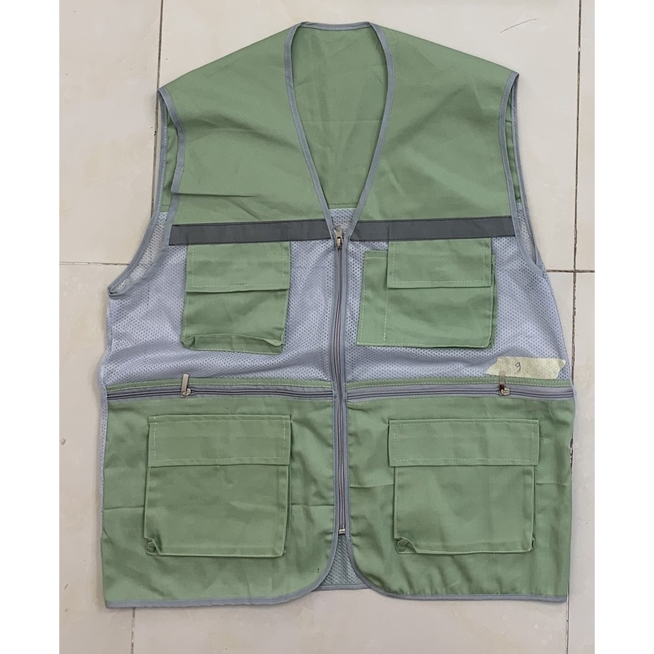 Áo gile túi hộp vải lưới màu vỏ gừng có phản quang hàng xuất khẩu