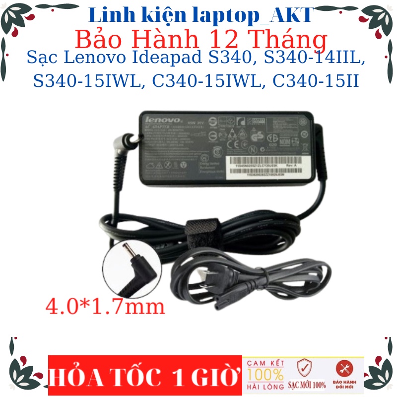 Sạc Laptop Lenovo Ideapad S340, S340-14IIL, S340-15IWL, C340-15IWL, C340-15II-Sạc 20V-2.25A/3.25A-45W/65W chân 4.0*1.7mm