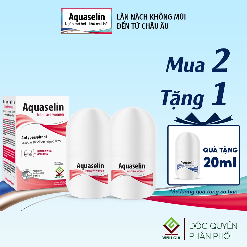 Combo 2 Hộp Lăn Nách Dành Cho Nữ AQUASELIN Intensive Women Tặng 1 Hộp Cho Nam Khử Mùi Hôi Hiệu Quả 20ml