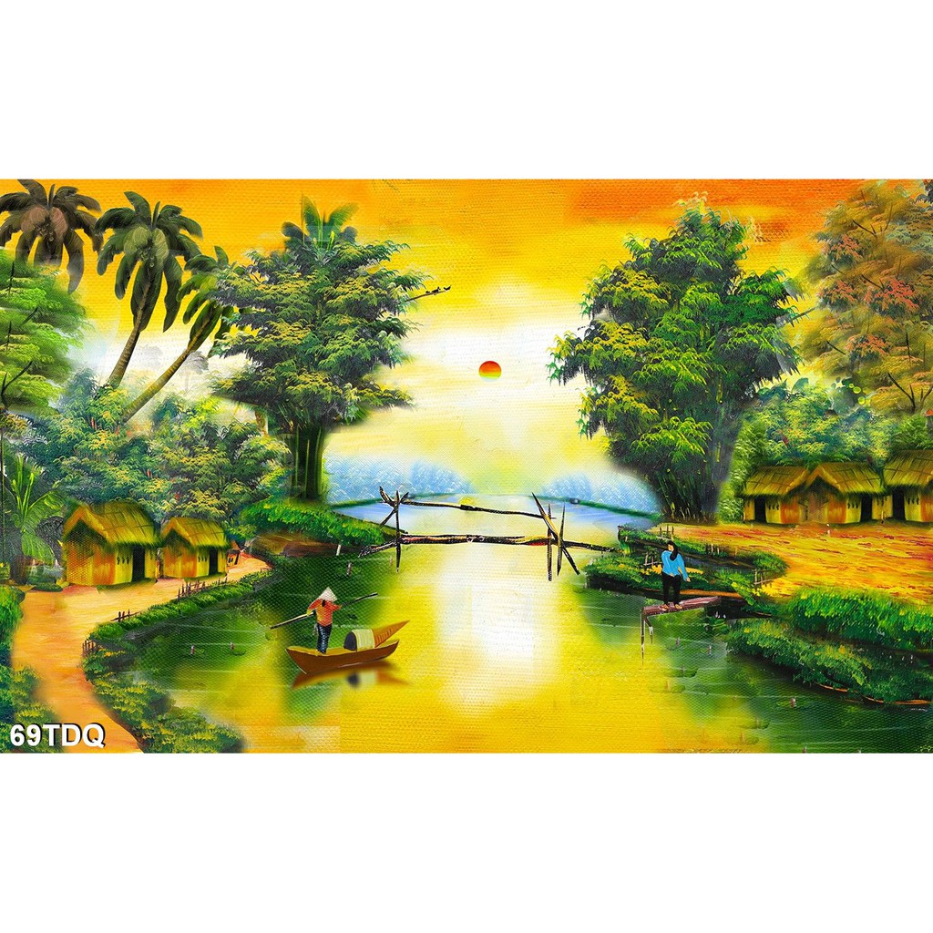 TRANH DÁN TƯỜNG LÀNG QUÊ VIỆT NAM - TRANH DÁN TƯỜNG ĐỒNG QUÊ 3D NÉT GIẢ SƠN DẦU