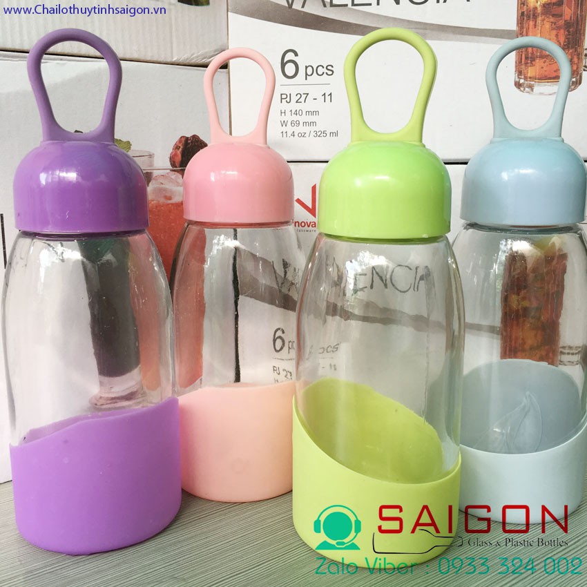 Set 04 Chai Thủy Tinh Giọt Nước Silicon 350ml