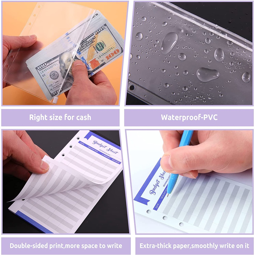 Phong Bì Đựng Tiền Giấy A6 Chất Liệu Da PU Trong Suốt Có Khóa Kéo