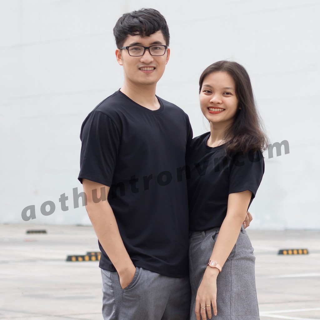 Áo phông trơn nam nữ cotton 4 chiều ngắn tay cổ tròn RIN STORE Màu Đen phom basic suông rộng