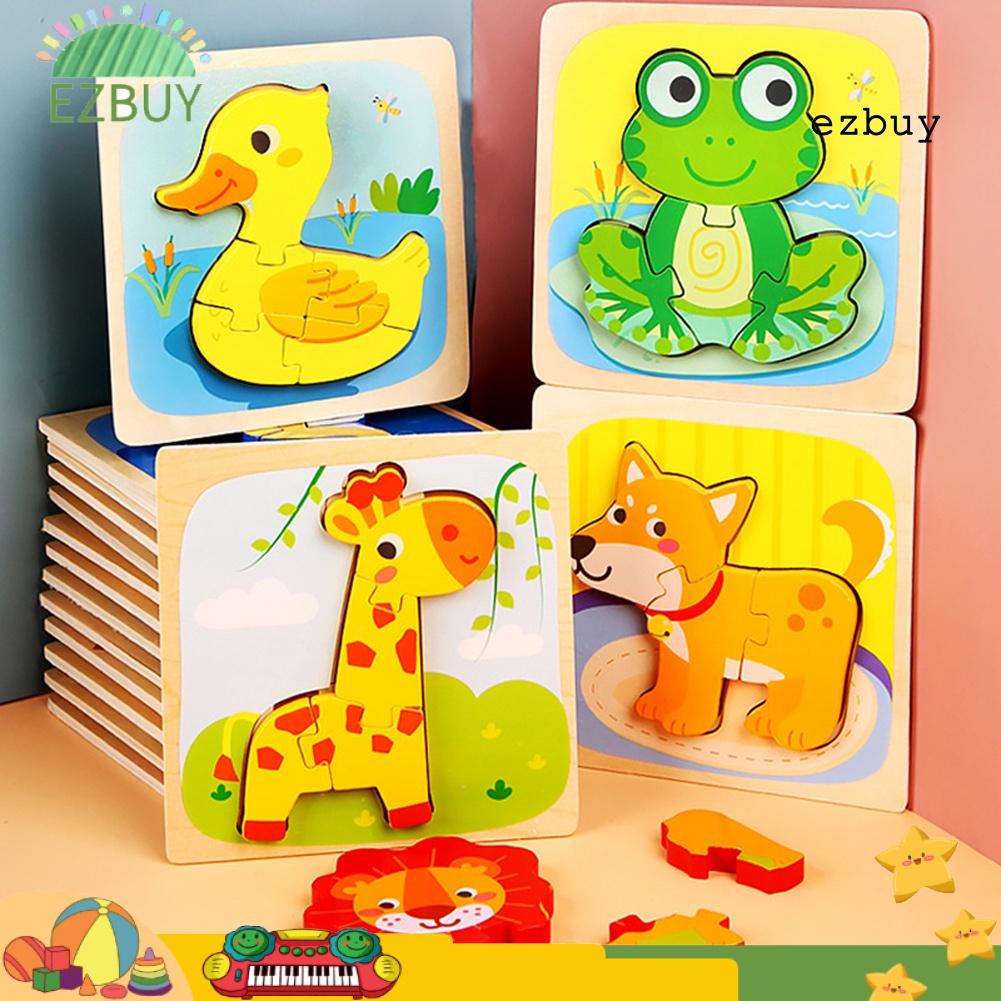 Đồ chơi xếp hình 3d bằng gỗ hình chú ếch hoạt hình dễ thương cho bé