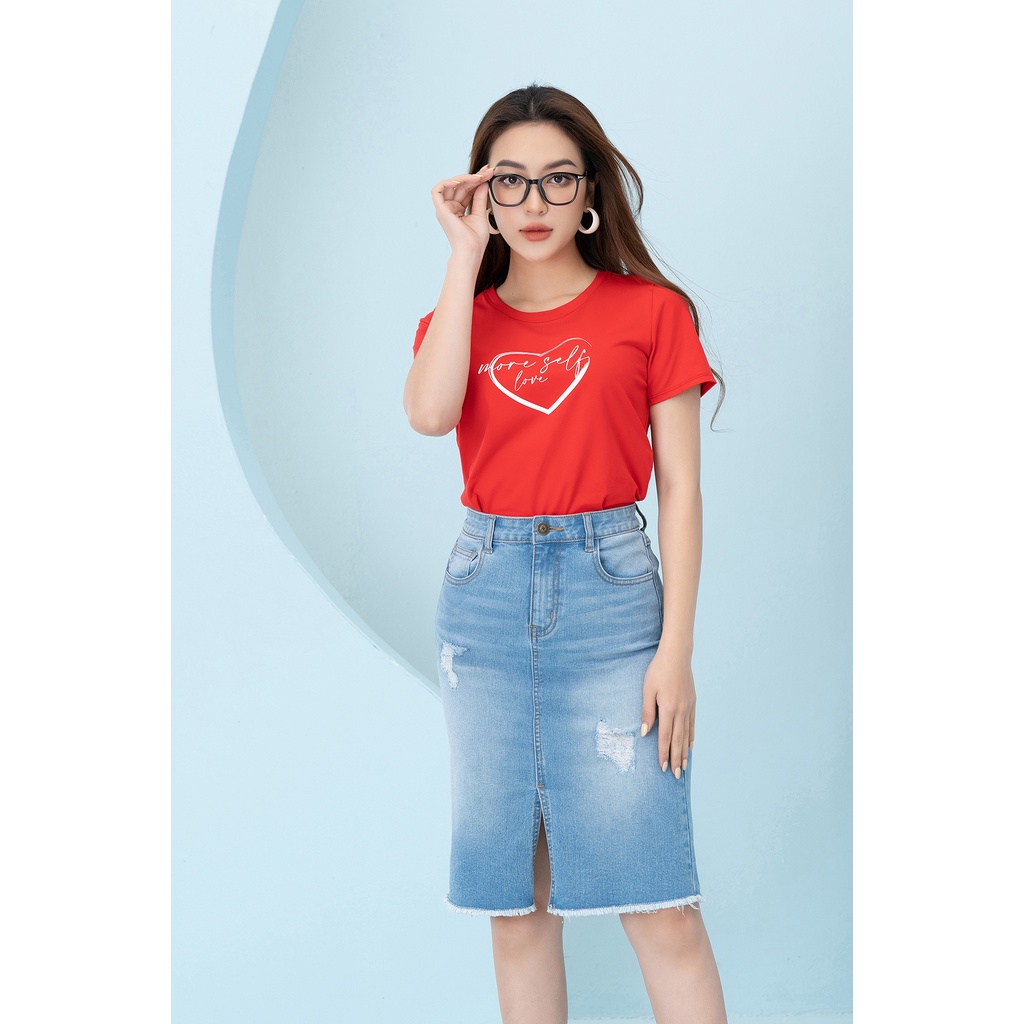 Áo phông in hình tim chất liệu Cotton Compact LOZA PT402046