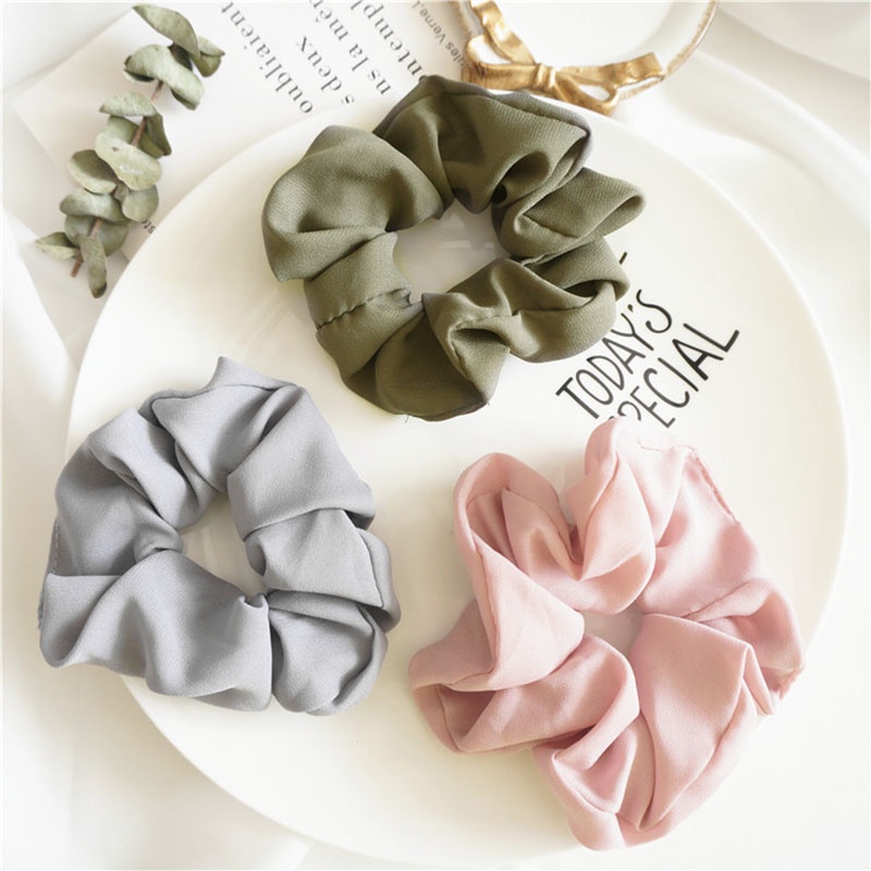 Dây buộc tóc satin co giãn tốt màu trơn đơn giản thời trang dành cho nữ