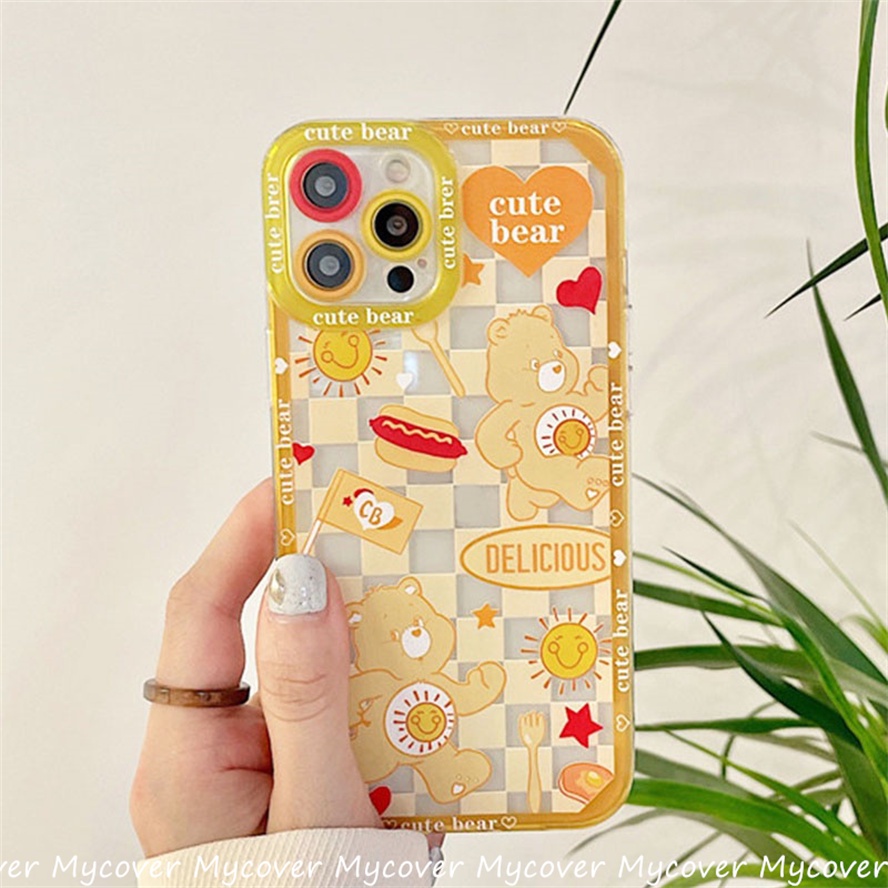 Ốp Điện Thoại Silicon Kẻ Sọc Caro In Hình Gấu Hoạt Hình Cho iPhone 11 12 13 14 Pro Max X Xr Xs 8 7 6 Plus SE 2020