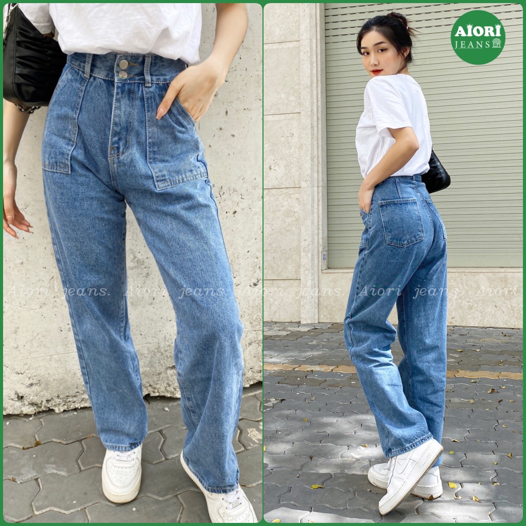 [XU HƯỚNG DENIM]Quần Jean Nữ Aiori [Dài 104cm] Jean Ống Rộng Lưng Cao 2 Nút Bò Suông Thời Trang Hàn Quốc_Mã 2022
