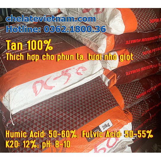 Gói 1kg Super Kali Humate Chelate  Humic Acid: 50-60%, Fulvic 50 - 55%, K2O : 12%