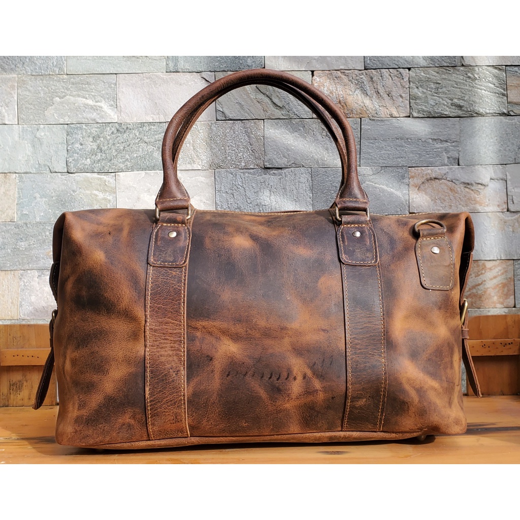 Túi xách du lịch, túi tập gym da bò sáp cá tính, bụi bặm