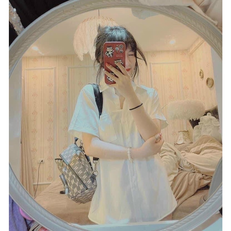 Áo Sơ Mi Nữ Ngắn Tay Thoáng Mát Túi Zip Áo Chất Cotton Chuẩn GU Có Túi Trước Ngực