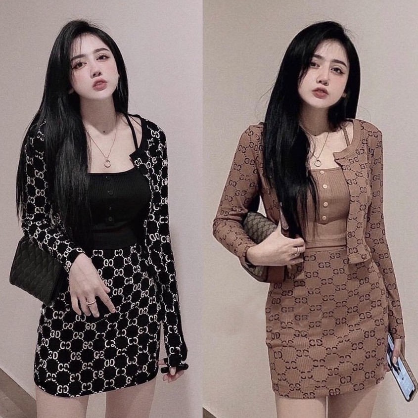 Áo thu đông nữ, áo 2 dây lửng phối với váy ngắn form dáng sexy cá tính 8A01781