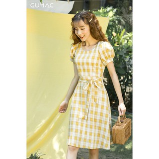 Đầm caro buộc eo GUMAC DA350_VANG