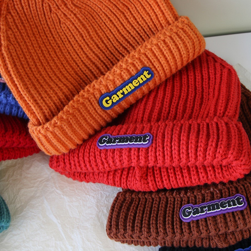 Mũ Beanie Dệt Kim Màu Trơn Giữ Ấm Mùa Đông In Chữ Phong Cách Hàn Quốc Mới Cho Bé Trai Và Gái