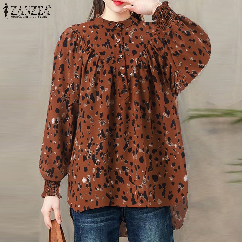 Áo kiểu Zanzea tay dài họa tiết da báo vintage thời trang cho nữ
