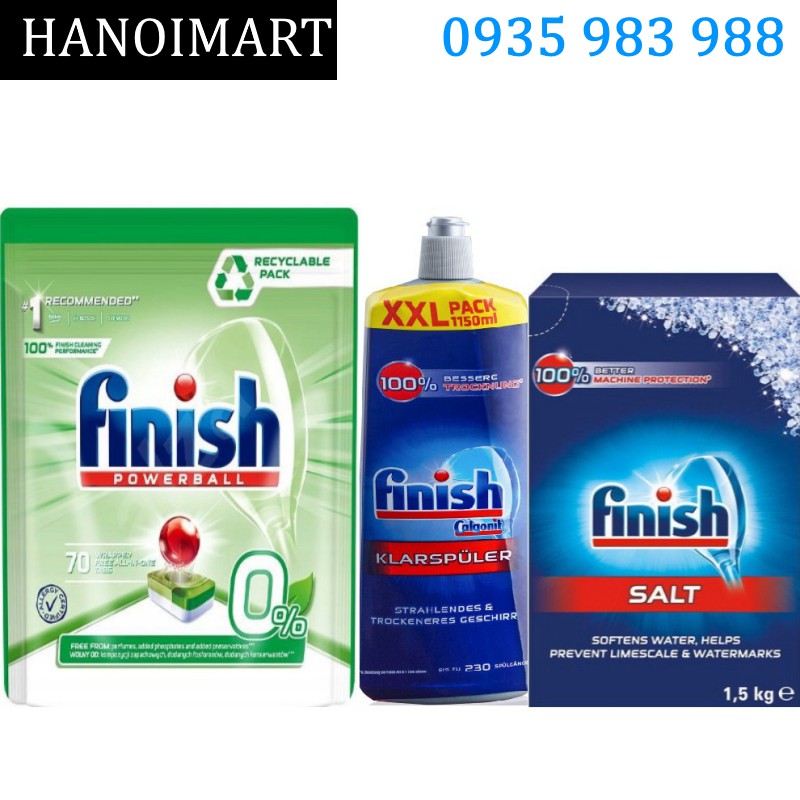 Combo Viên Finish Hữu cơ 70 tabs + Muối Finish 1.5kg + Nước bóng finish 1150ml