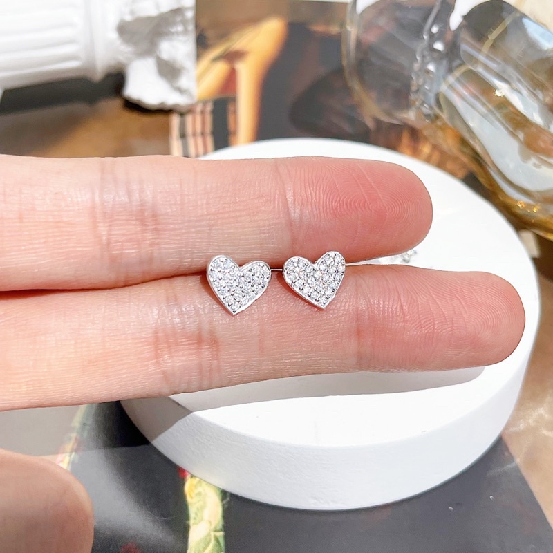 Khuyên tai bạc nữ trái tim đính đá xinh xắn K034 - Trang sức MINA JEWELRY