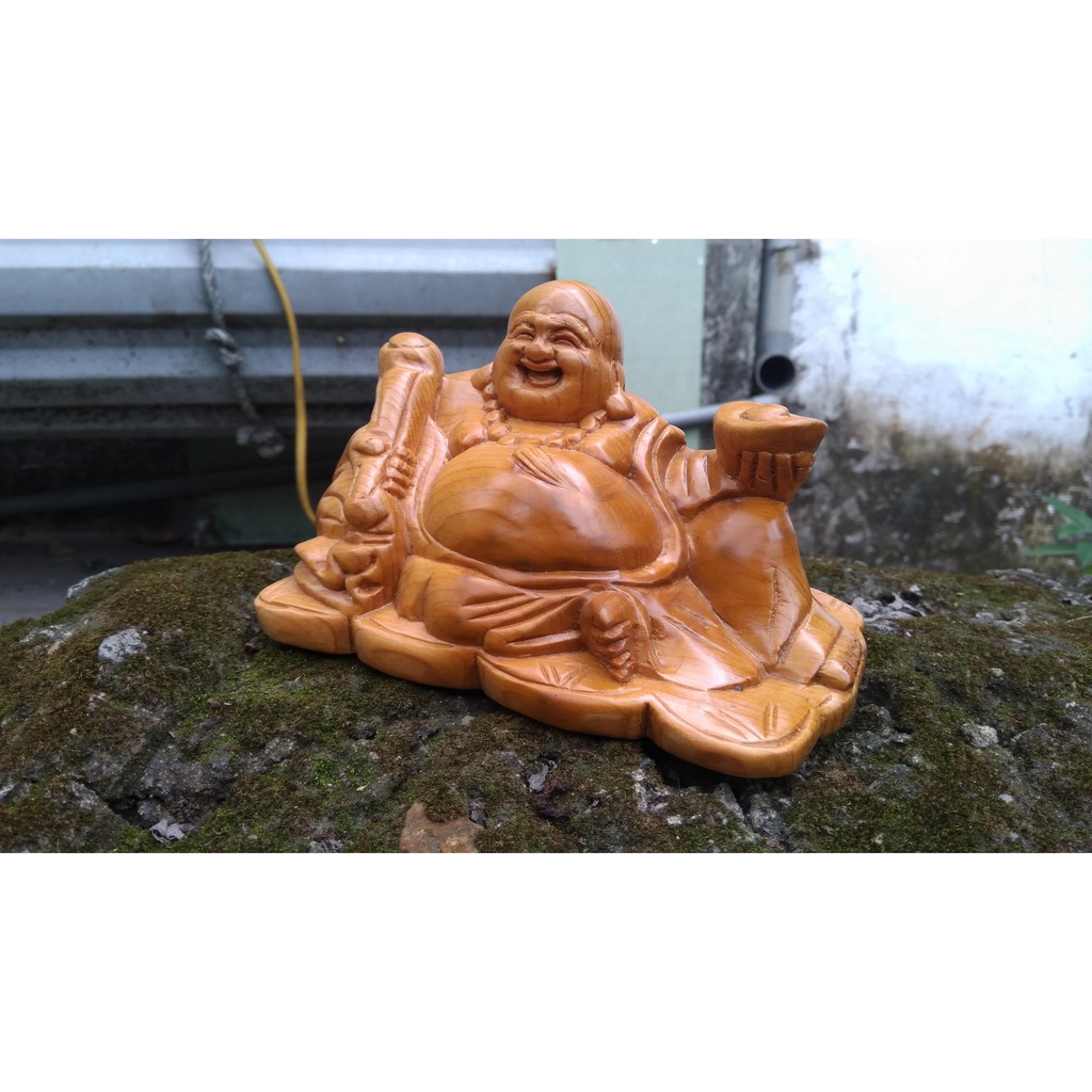 Tượng Phật Di Lặc Cầm Gậy Như Ý bằng gỗ ngọc am