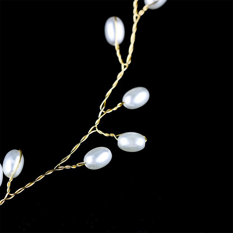 Vintage Faux Crystal Pearl Tiara Drop Bridal Headband with Ribbon Wedding Hair Accessories Bouquet Collection Tiara