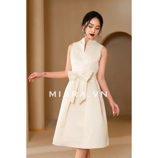 Đầm dự tiệc sát nách MIARA thiết kế tùng xòe phối nơ eo trẻ trung, màu mỡ gà sang trọng DT36