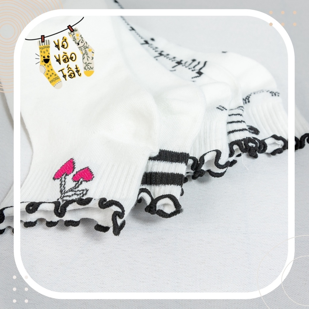 TẤT VỚ BÈO NHÚN CỔ NGẮN TRẮNG ĐEN CỔ ĐIỂN