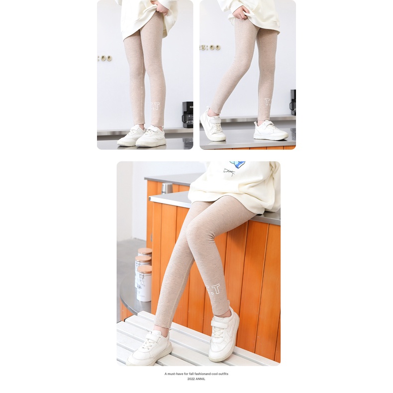 YAOEENH Quần Legging Cotton Dài Đến Mắt Cá Chân Màu Trơn In Chữ Giữ Ấm Mùa Thu Đông Dễ Phối Đồ Cho Bé Gái 110-170cm