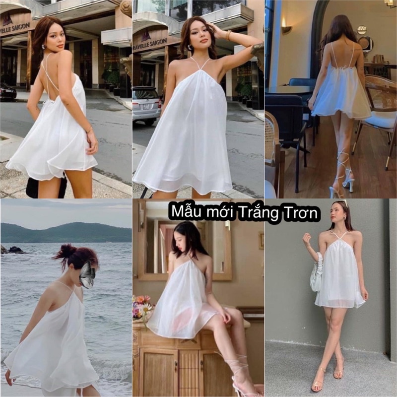 ₪Áo kiểu KORA TOP màu trắng hoạ tiết hoa cúc tone thiết kế trẻ trung cột dây cổ yếm hở lưng quyến rũ style giấu quần | BigBuy360 - bigbuy360.vn