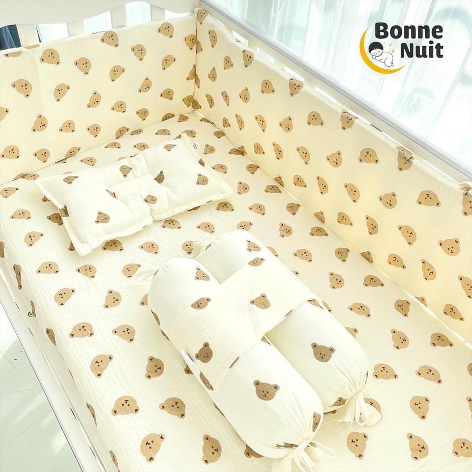 Quây cũi 4 mặt vải Muslin cao cấp có vỏ tháo rời (chưa bao gồm ga gối)