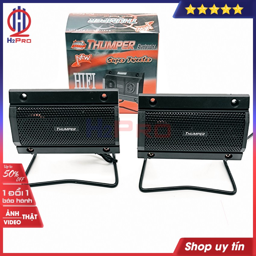 Đôi Loa Treble Thạch Anh Thumper 112 Dẹt, 2 Loa Tép Rời Thạch Anh Cao Cấp 40W-8 Ôm (Tặng Tụ 20K Hàn Sẵn)-H2Pro Tech