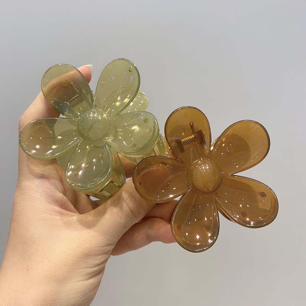 Kẹp Tóc Nhựa Acrylic Hình Hoa Màu Xám / Xanh Lá Trong Suốt Dễ Thương Cho Nữ