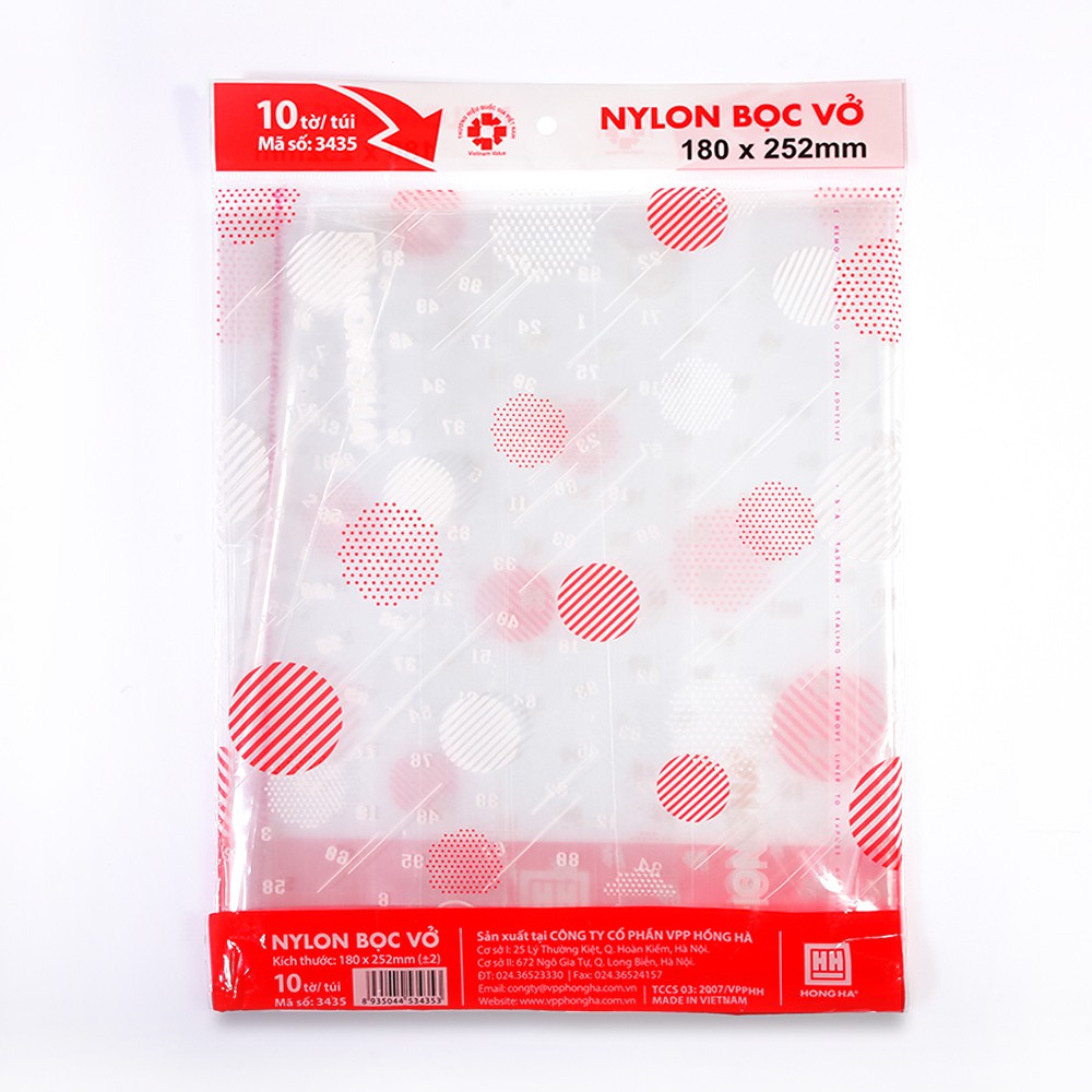 Bọc vở nylon cấp II Hồng Hà 3435 (180x252mm) tập 10 chiếc